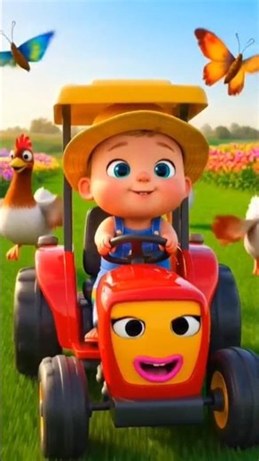 Cute Baby Driving Mini Tractor 🚜 | Funny Farm Cartoon for Kids 🐥🦋 #cartoon
