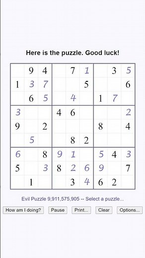Sudoku Evil - websudoku.com - 1st May 2025