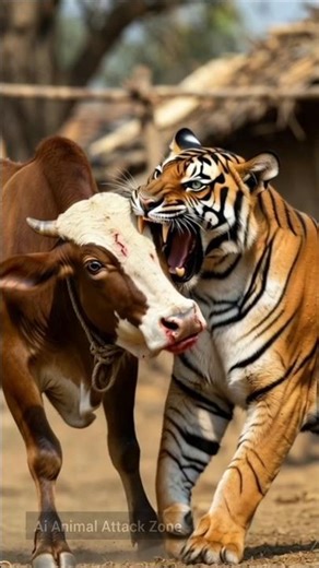 Tiger vs Cow A Terrifying Village Encounter #shortsviral #tiger #shortvideo