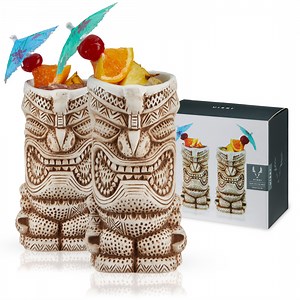 Viski High Tide Tiki Mugs, Ceramic Cocktail Glasses Barware 14.5oz Set of 2 - Walmart.com