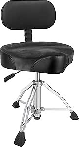 AKLOT Saddle Drum Throne with Backrest,Hydraulic Drum Throne, Heavy Duty Drum Seat, Height Adjustable Suede Drum Chair, Motorcycle Style Drum Stool for Adults Drummers Grey