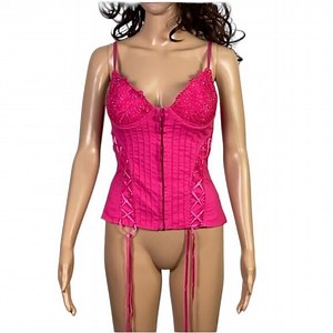 Tiara Y2K Hot Pink Fuchsia Corset Bustier Tank Top Size Medium