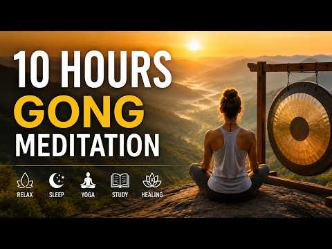 10 Hours of Healing Gong Sounds 🧘 Deep Meditation, Yoga, Chakra Cleansing Stress Relief Sleep Music