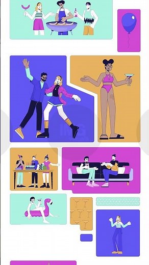 Backyard BBQ party bento grid vertical animation