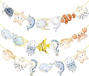 Ocean Animal Banners 2Pcs Sea Animals Birthday Party Cutout Banners Ocean Theme Party Decorations for Under The Sea Baby Shower Supplies