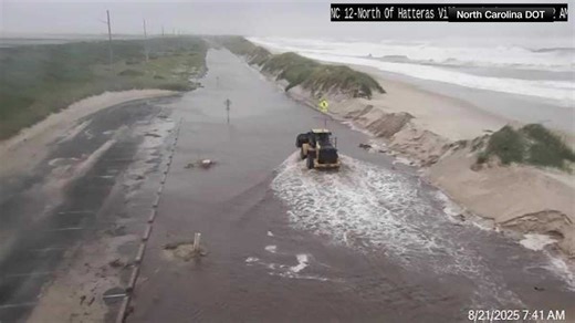 N.C. Highway 12 in the Outer Banks begins to flood from Hurricane Erin