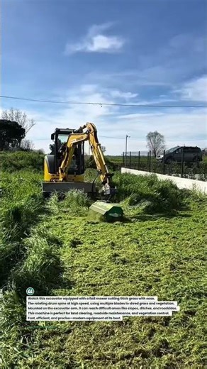 Excavator Flail Mower Cutting Grass Fast! #heavyequipment #mowing #construction