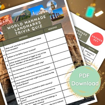 World Manmade Landmarks Trivia Printable | Digital Download Famous Places Geogra