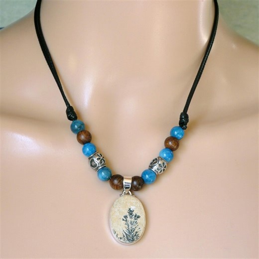 Adjustable Sliding Knot Cord Necklace With Dendritic Limestone Pendant - Etsy