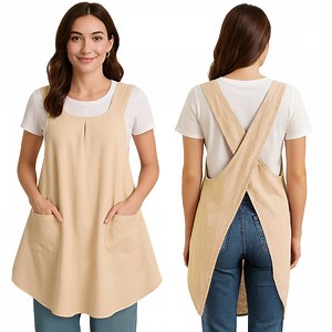 WHIPPY Kitchen Cooking Aprons for Women with Pockets Japanese Linen Cross Back Apron Unisex for Baking Painting Gardening