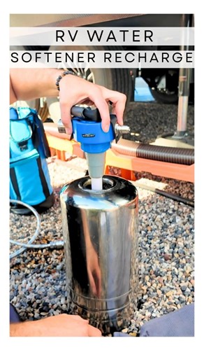 🛑 Beware of Hard Water🛑 Hard water in an RV hits different. One day your faucets are flowing fine… the next they’re clogged with mystery crust. It builds up inside your pipes, leaves spots all over your dishes and shower walls, and don’t even get me started on what it does to your skin and hair. Dry, dull, itchy — the whole package. That’s why we never travel without a water softener. It keeps the plumbing happy, the water spots away, and our skin hair actually feeling human again. And the bes