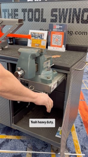 Swing up tool mounting...yes please. This commercial grade product brought to you by The Tool Swing. New product spotted at the @nationalhardwareshow #toolswing #garageshop #workshop #grinder #vise #mechanic #handyman #workbench #diyproject #contractor #nationalhardwareshow #nhs2024 | TOOLS by Design