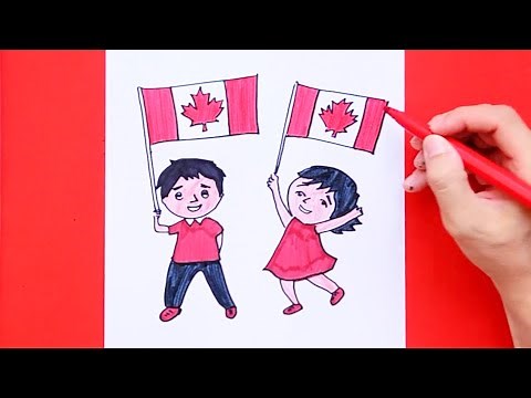 How to draw kids with Canada Flag (Canada Day)
