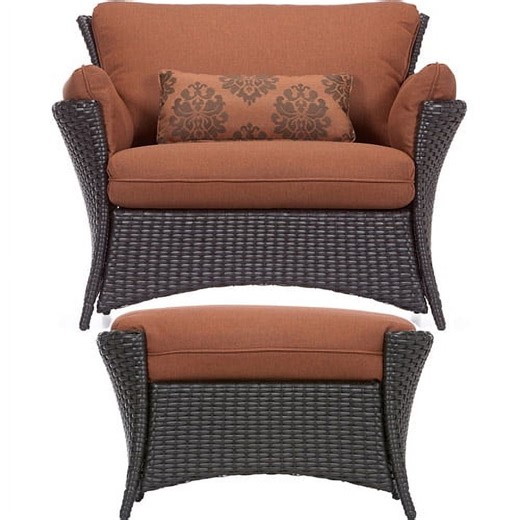 Hanover Strathmere Allure 2-Piece Steel Outdoor Patio Set Outdoor Patio Deep Seating Set with Brown Wicker, Woodland Rust Brown Cushions, and Oversized Ottoman, STRATHALLURE2PC