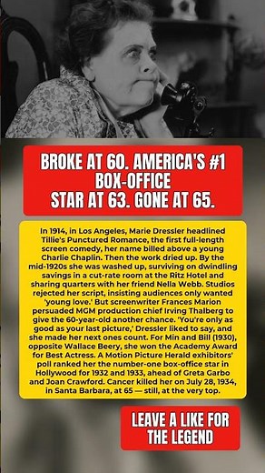 The Broke 60-Year-Old Who Became Hollywood's #1 Star #MarieDressler