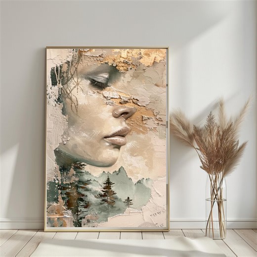 She is Nature – Feminine Forest Portrait, Neutral Wall Art, Abstract Woman Nature Print, Modern Calm Home Decor - Etsy