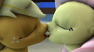 This video shows My Little Pony characters French kissing