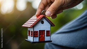 Realtor holding a house key, Angel photo focuses on hands and key. overlay 4k virtual video animation background