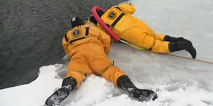 Burlington firefighters practice ice water rescue training