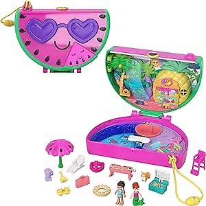 Amazon.com: Polly Pocket Compact Playset, Scented Watermelon Pool Party with 2 Micro Dolls & Accessories, Travel Toys : Toys & Games