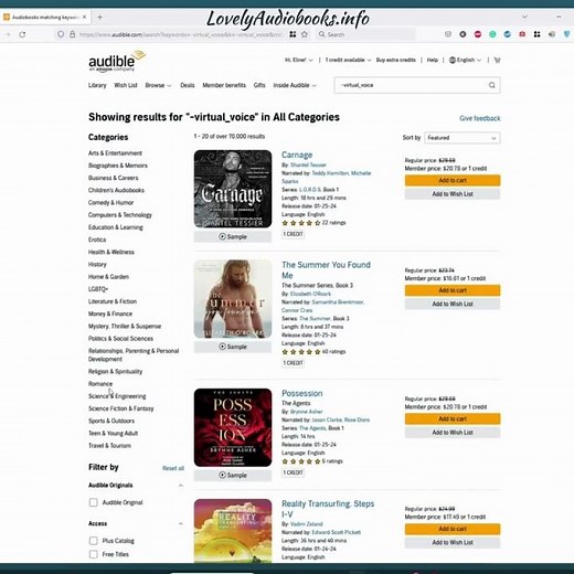 How to filter out Virtual Voice on Audible