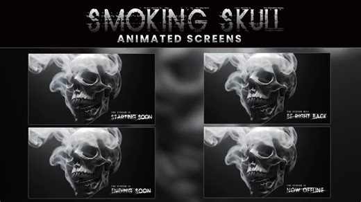 4x Animated Smoking Smoke Skull Screen Overlays | Starting Soon | Brb | Ending | Offline - Instant Download | Youtube | Twitch - Etsy