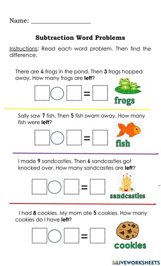 Subtraction Word Problems ( Within 10) interactive worksheet