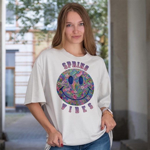 Retro Smiley Face Floral PNG, Spring Vibes Sublimation, Wildflower Shirt Design (Digital Download)
