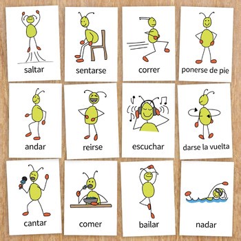 Simon Says Spanish verb flashcards | TPR action game & movement activity