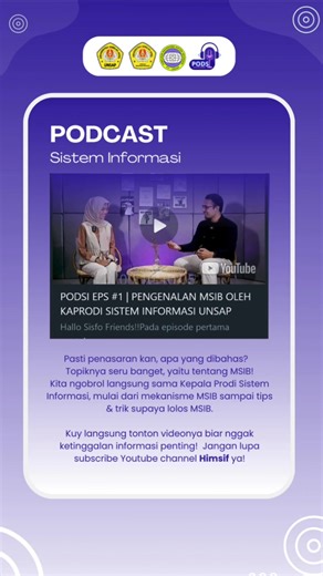 Halo SisfoFriends! Asyik nih, episode pertama PODSI udah tayang di Youtube! Pasti penasaran kan, apa yang dibahas? Topiknya seru banget, yaitu tentang MSIB! Kita ngobrol langsung sama Kepala Prodi Sistem Informasi, mulai dari mekanisme MSIB sampai tips & trik supaya lolos MSIB. Kuy langsung tonton videonya biar nggak ketinggalan informasi penting! Jangan lupa subscribe Youtube channel Himsif ya! Link di bawah ini ya! ⬇️ https://youtu.be/KfCv8-wbMAo #PODSI #MSIB #Sisfo #Tips #Himsif#Unsap