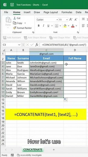 Create Emails & Full Names in Excel Using CONCATENATE! 🔥