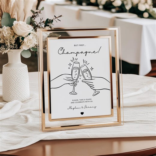 Elegant Wedding Champagne Sign Template, Editable Canva Drink Sign, Printable Wedding Bar Sign, Minimal Reception Sign, Instant Download - Etsy