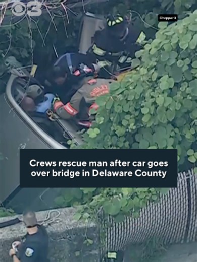 A man was rescued in Delaware County after a vehicle went over a bridge and into a creek. Chopper 3 was over the scene as crews pulled the man from the wreckage in Ridley Park Borough. The cause of the crash is still under investigation.