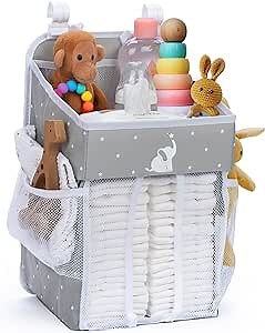 Hanging Diaper Caddy - Baby Shower Gifts Diaper Organizer for Changing Table - Hold 50+ Diapers - Nursery Baby Essentials for Newborn - Gray - 17x9x9 inches