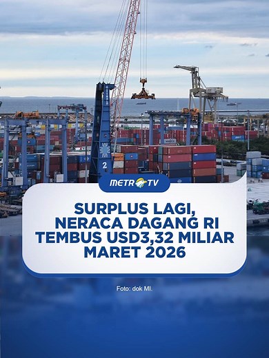 Badan Pusat Statistik (BPS) mencatat neraca perdagangan Indonesia periode Maret 2026 mengalami keuntungan atau surplus mencapai USD3,32 miliar, dengan rincian ekspor USD22,53 miliar dan impor USD19,21 miliar. Deputi Bidang Statistik Distribusi dan Jasa BPS Ateng Hartono menyampaikan, secara kumulatif Januari hingga Maret 2026, Indonesia mengalami keuntungan sebesar USD5,55 miliar, dengan rincian ekspor USD66,85 miliar dan impor USD61,30 miliar. #metrotv #tiktokmetrotv #beritatiktok #beritaviral