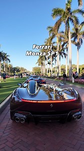 A Ferrari Monza SP1 arriving at the Cavallino Classic Palm Beach. Single-seat. No windshield. Pure speed and style inspired by Ferrari’s racing past 🏁 Part of Ferrari’s ultra-exclusive Icona Series, the Monza SP1 is all about raw emotion, V12 sound, and timeless design. #ferrarimonzasp1 #monzasp1 | Kurt Harfmann Supercars