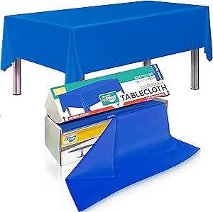 Smarty Kiddo Blue Tablecloth Plastic Roll 54in X 100ft with Built in Cutter Box, Table Cover for Party, Picnic, Catering Events Tablecloths Disposable Table Cloths