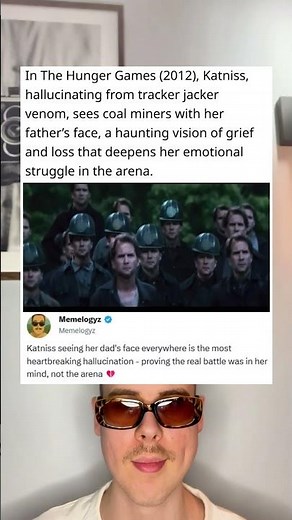 In The Hunger Games (2012), Katniss hallucinating from tracker jacker venom, sees coal miners with