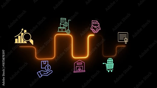 Digital procurement and supply chain management concept on the transparent background. Digital procurement process integrated with analytics, logistics, contracts, supply chain management. 4k video.