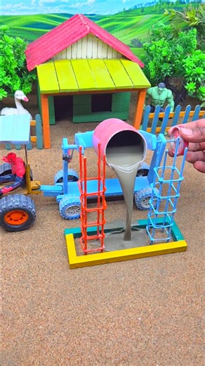 😱 Diy Mini Tractor Builds Cement Pillar | DIY Real Working Construction Machine 🚜 #shorts