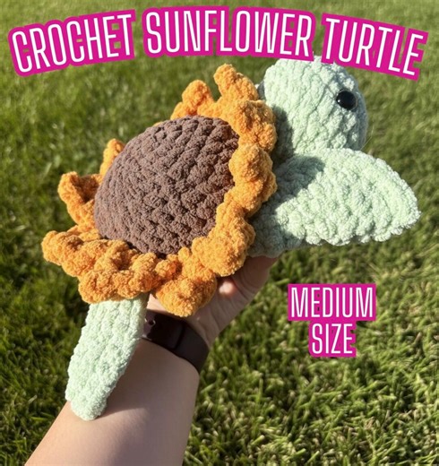 Crochet Sunflower Turtle Plushie (MEDIUM Size), Custom Handmade Sea Turtle, Soft Stuffed Animal Toy - Etsy