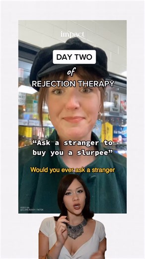 Impact on Instagram: "In rejection therapy, the point is to, ultimately, get rejected. Rejection is a large, natural part of life that people tend to avoid because of fear. But once your brain realizes that nothing bad actually happens when you’re rejected, you start to become more resilient. In a perfection-obsessed digital landscape, rejection can bring us back down to earth and reminds us of our humanness. 🎥 @impact + @squikajinx"