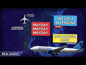 Airplane Loses Engine on takeoff. United Boeing 777 declares MAYDAY at Dulles Airport. Real ATC