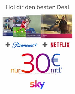 Sicher dir bis zu € 288 Sparvorteil auf das ganze Programm von Sky inkl. Paramount (ab 8.12.) und Netflix. | Sky Deutschland