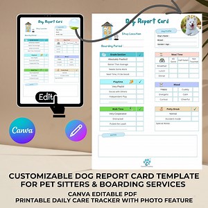 Modèle de bulletin de notes pour chien : suivi des soins quotidiens du gardien d'animaux (canva modifiable, imprimable) - Etsy France