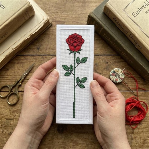Rose Bookmark Cross Stitch Pattern, Modern Floral Embroidery PDF (digital Download) - Etsy