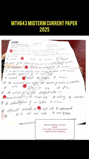 mth643 Midterm current paper 2025 #vu #vuexams #mth643