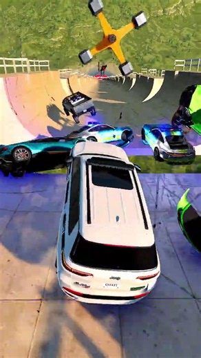 9 Cars vs Dangerous Giant Ramp 🚓💀 #beamng #shorts
