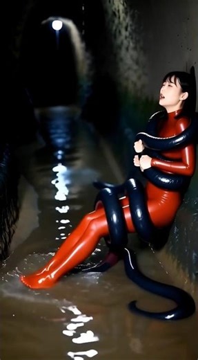 洞窟で in a cave01 #aivideo #rubber#latex#触手#ai生成動画 #wetsuit