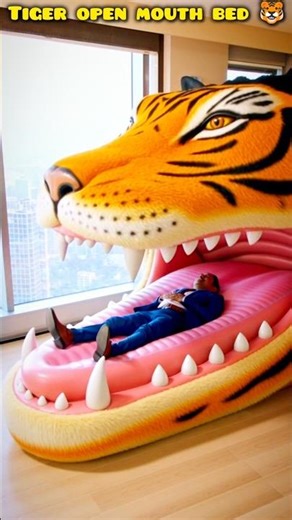Tiger open mouth jelly bed 🐯 #tiger #jellybed #funny #shorts